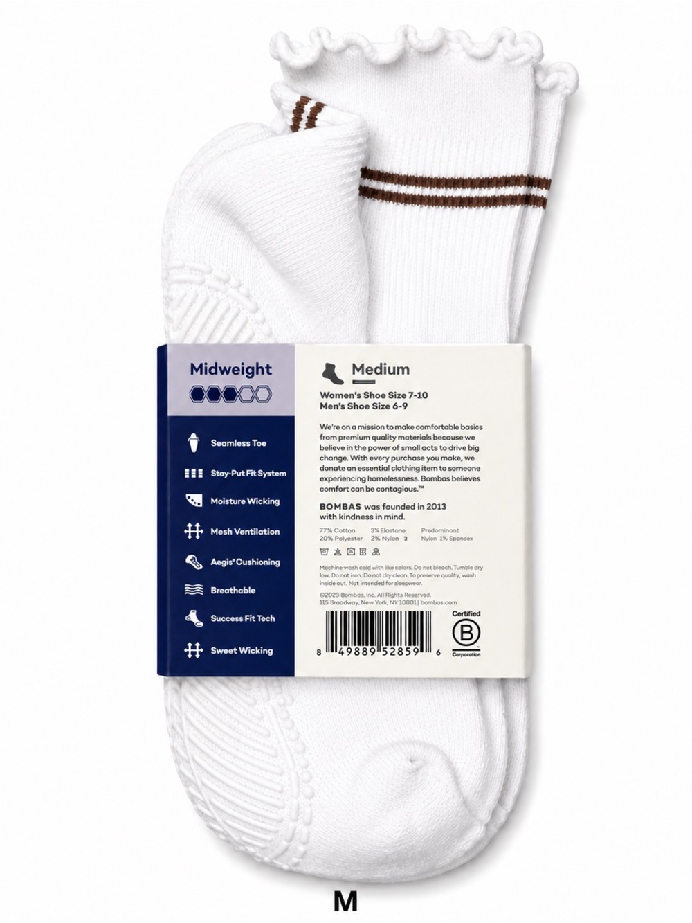Bombas Studio Grip Quarter Socks White M Pilates